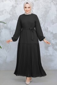 Modest Black Pleated Long Dress 23771S 