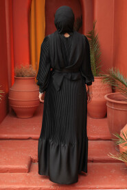 Modest Black Pleated Maxi Dress 43532S - 4