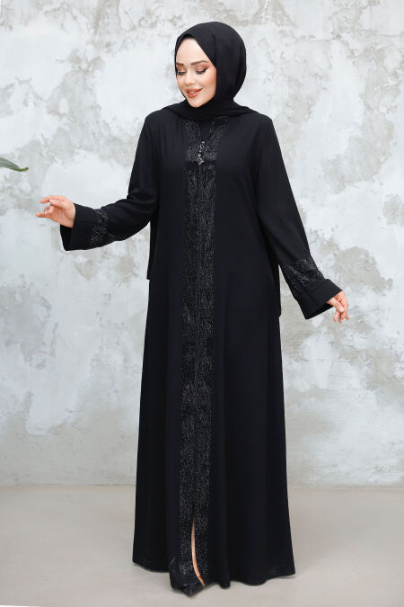 Modest Black Plus Size Abaya 18004S - Neva-style.com