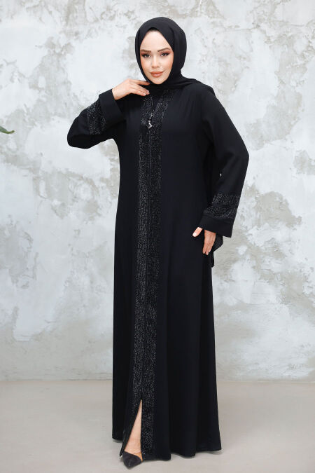 Modest Black Plus Size Abaya 18004S - NEVA STYLE