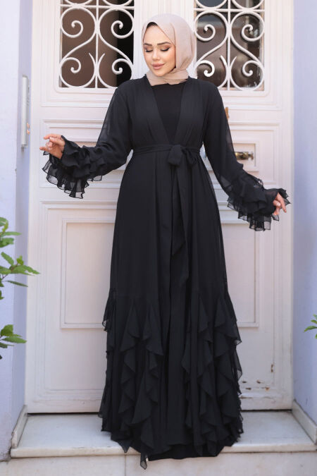 Modest Black Plus Size Abaya 25904S - NEVA STYLE