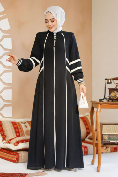 Modest Black Plus Size Abaya 41566S - NEVA STYLE
