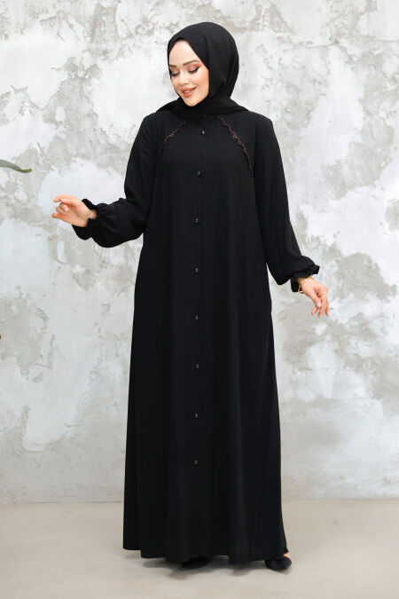 Modest Black Plus Size Abaya 45275S - NEVA STYLE