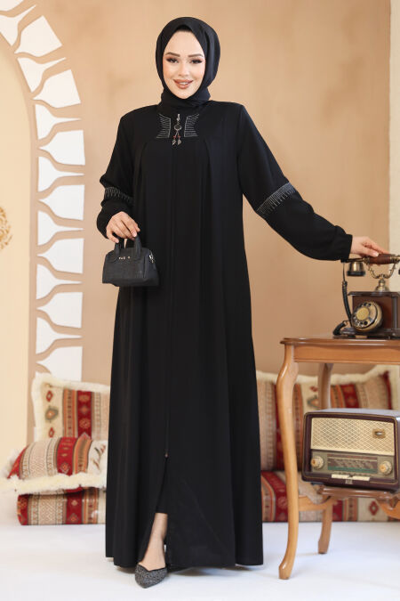 Modest Black Plus Size Abaya 45299S - NEVA STYLE