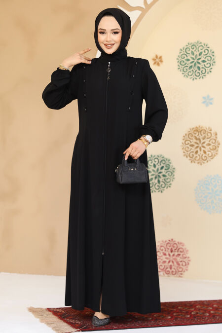 Modest Black Plus Size Abaya 45304S - NEVA STYLE