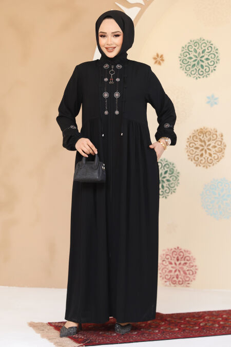 Modest Black Plus Size Abaya 45305S - NEVA STYLE