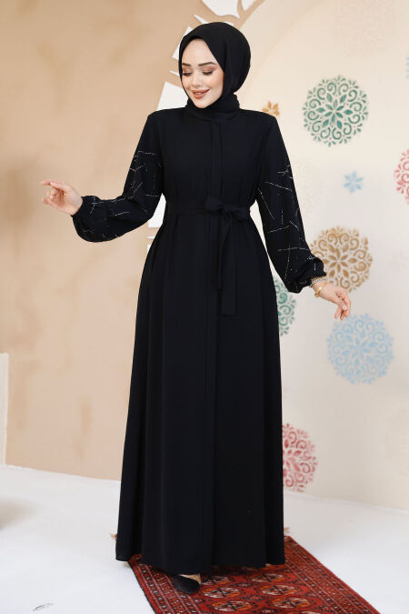 Modest Black Plus Size Abaya 61366S - NEVA STYLE