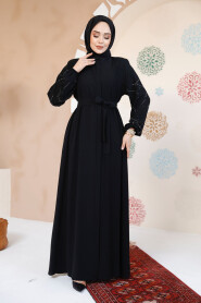 Modest Black Plus Size Abaya 61366S - 4