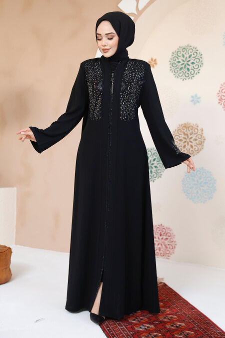Modest Black Plus Size Abaya For Women 17007S - NEVA STYLE
