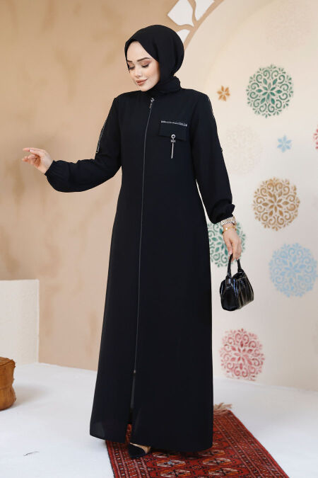Modest Black Plus Size Abaya For Women 61361S - NEVA STYLE