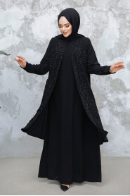 Modest Black Plus Size Dubai Abaya 29121S - 1