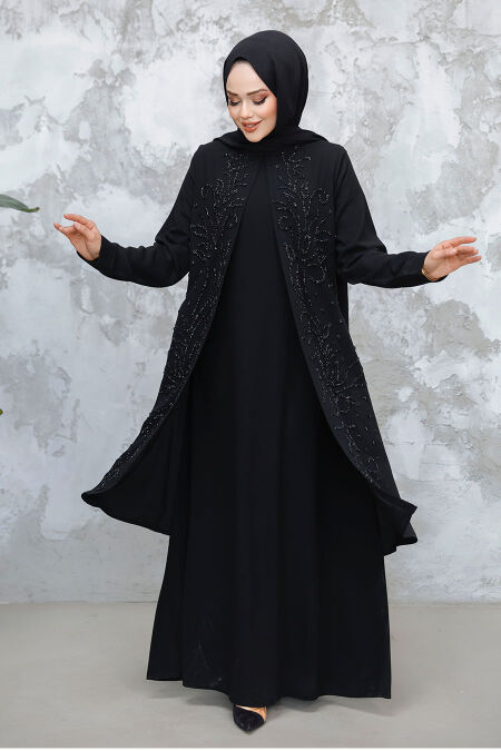 Modest Black Plus Size Dubai Abaya 29121S - NEVA STYLE