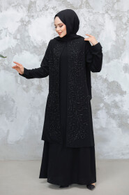 Modest Black Plus Size Dubai Abaya 29121S - 3