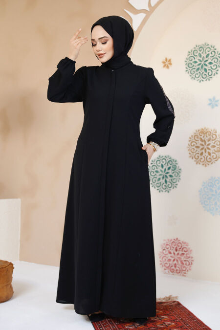 Modest Black Plus Size Dubai Abaya 61364S - NEVA STYLE