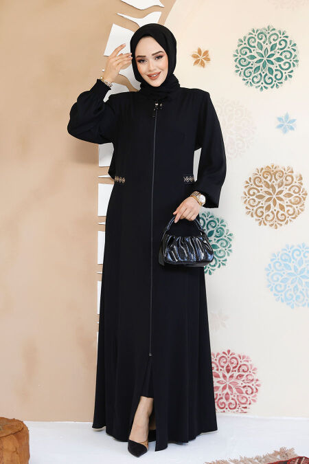 Modest Black Plus Size Dubai Abaya 8104S - NEVA STYLE