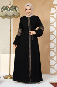 Modest Black Plus Size Dubai Abaya 90351S - 1