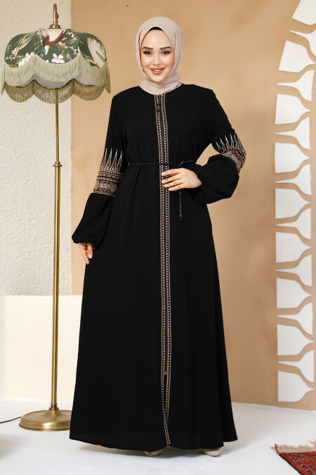 Modest Black Plus Size Dubai Abaya 90351S - NEVA STYLE