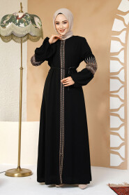 Modest Black Plus Size Dubai Abaya 90351S - 3