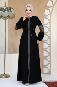 Modest Black Plus Size Dubai Abaya 90351S - 4