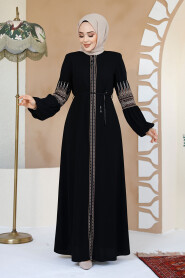 Modest Black Plus Size Dubai Abaya 90351S - 6