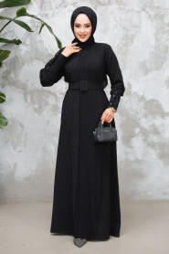 Modest Black Plus Size Pleated Dress 65879S - 3