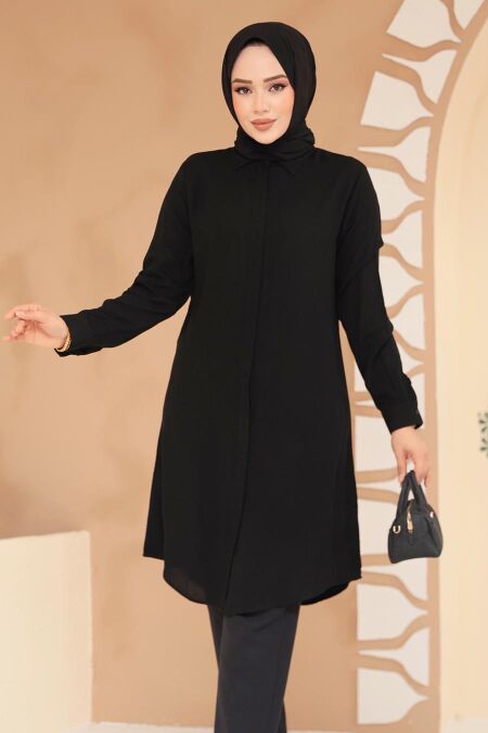 Modest Black Plus Size Tunic 11734S - NEVA STYLE