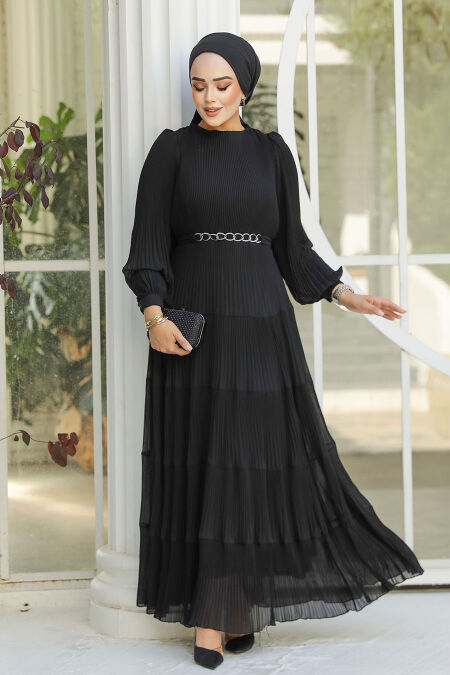 Modest Black Ruffle Dress 44761S - NEVA STYLE