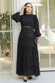 Modest Black Ruffle Dress 44761S - 4