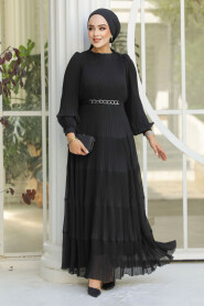 Modest Black Ruffle Dress 44761S - 3