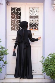 Modest Black Satin Bridesmaid Dress 23242S - 4