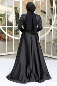 Modest Black Satin Bridesmaid Dress 25880S - 4
