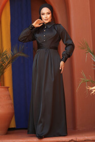 Modest Black Satin Dress 45661S - 2