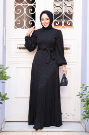 Modest Black Satin Engagement Dress 23273S 