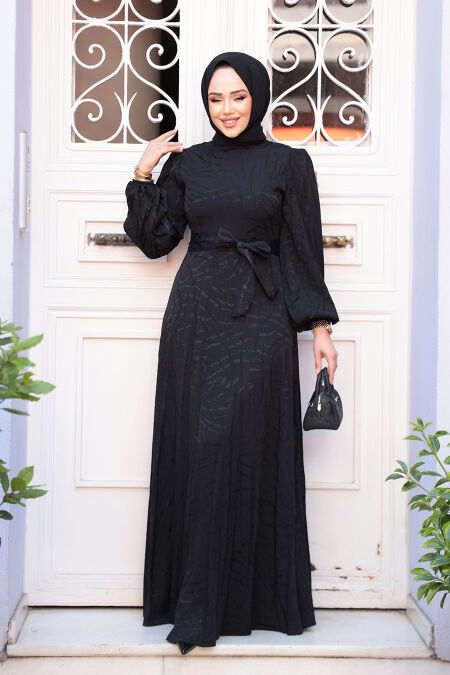 Modest Black Satin Engagement Dress 23273S - NEVA STYLE