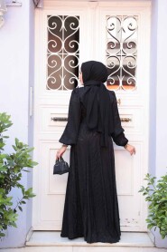 Modest Black Satin Engagement Dress 23273S - 3