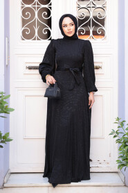 Modest Black Satin Engagement Dress 23273S - 2