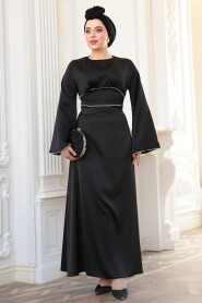 Modest Black Satin Engagement Dress 61592S - 3