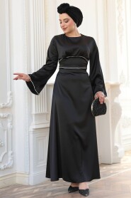Modest Black Satin Engagement Dress 61592S 