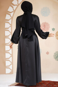 Modest Black Satin Engagement Gown 61501S - 3