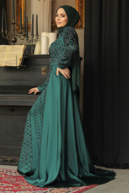 Modest Black Satin Evening Dress 45961S - 5