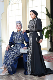 Modest Black Satin Evening Dress 50901S - 6