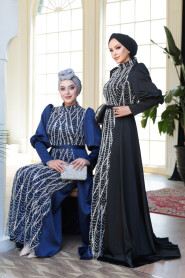 Modest Black Satin Evening Dress 50901S - 7