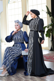 Modest Black Satin Evening Dress 50901S - 9