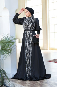 Modest Black Satin Evening Dress 50901S - 1