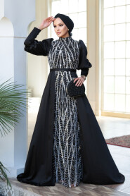 Modest Black Satin Evening Dress 50901S - 8