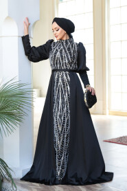 Modest Black Satin Evening Dress 50901S - 2