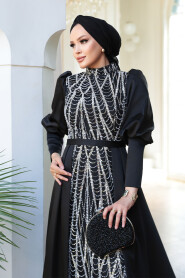 Modest Black Satin Evening Dress 50901S - 4