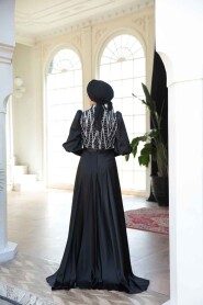 Modest Black Satin Evening Dress 50901S - 5