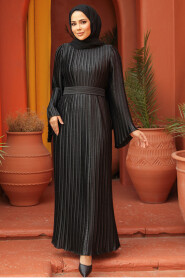 Modest Black Evening Gown With Sleeve 45771S - 2