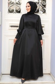 Modest Black Satin Evening Dress 61031S - 1